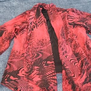 Sara Michelle Red and Black Patterned Open-Front Women's Blazer